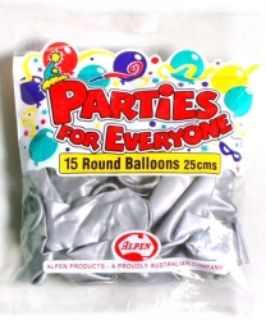 Picture of BALLOONS ALPEN 25CM SILVER 15'S
